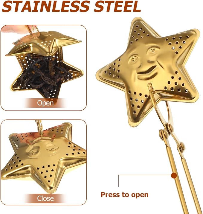 Garneck 4 Pcs Tea Infuser Spoon Set: Loose Leaf Strainer Stainless Steel Snap Ball Steeper with Moon Star Shape for Teapot Cup Mug Office Home Restaurants Gift for Tea Lovers