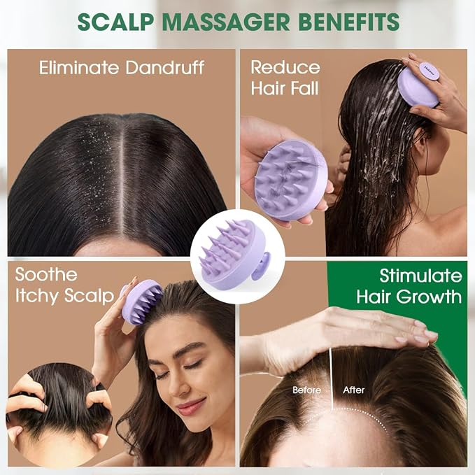Scalp Massager Brush for Hair Growth – Silicone Scalp Scrubber & Scalp Exfoliator – Manual Scalp Massager Brush for Wet or Dry Use – Hair Massager Scalp Shampoo Brush Tool (Purple)