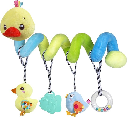 Baby car seat Toys, Activity Spiral hangings pram Toys, Plush Crib Toys with Squeaky for boy or Girl (Duck)