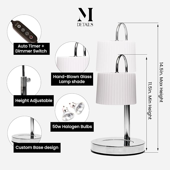 Candle & Warmer Set – 8.5 oz Coconut Blend Luxury Candle + Hand Blown Glass Lamp Warmer | Modern Self-Care Gift Set | Flameless Aromatherapy (Chrome, Sage Noir)