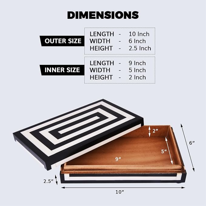 Handicrafts Home Decorative Storage Box 10x6 – Remote Organizer Box with Lid, Modern Decorative Keepsake Box, Boho Shelf Décor, Memory Box for Photos or Letters, Decorative Box for Table Décor