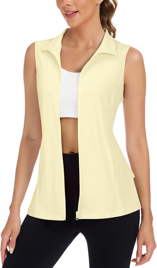 Women's Golf Vest with Pleated Tennis Skirt Hem Lightweight Full Zip Sleeveless Athletic Shirts with Pockets