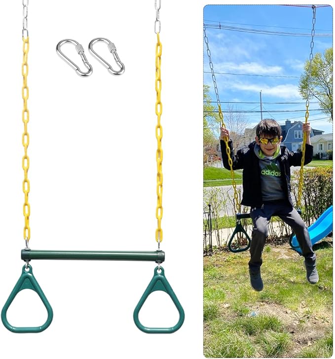 Take Me Away 18'' Trapeze Swing Bar Rings 48'' Heavy Duty Plastic Coated Chains Swing Set Accessories