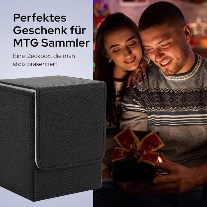 Card Deck Box for MTG Commander – Fits 100+ Single Sleeved Cards, Strong Magnet Deck Case for Magic: The Gathering, Premium PU Leather Storage for TCG CCG (Black)