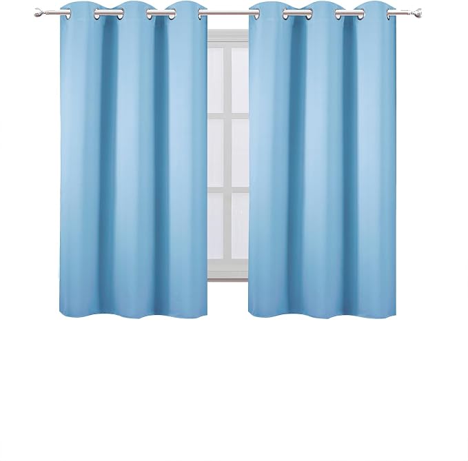 LEMOMO Sky Blue Blackout Curtains 34 x 54 Inch Length/Set of 2 Curtain Panels/Thermal Insulated Room Darkening Blackout Curtains for Bedroom