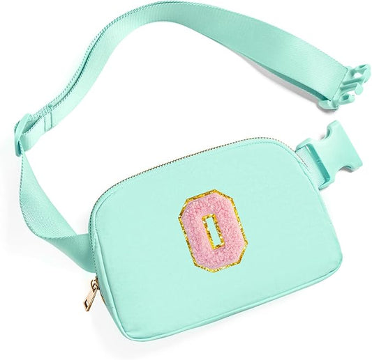 Gitus Belt Bag Fanny Pack Crossbody Bags with Initial Letter Patch Cute Stuff Birthday Gifts for Teenager Girls Trendy Preppy Stuff for Teen Girls Cool Stuff for Teens (Mint Green-O)