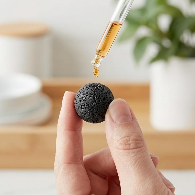 VILLCASE 20 Pcs Lava Rock Essential Oil Diffuser Stones (16mm), Natural Porous Volcanic Passive Diffuser Rocks for Aromatherapy, Black Unscented Stone Beads for Home, Car and Office Scenting