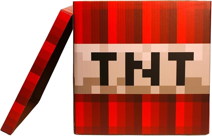 Large 14 x 14 Pixelated Box - TNT| Birthday Party Supplies | Storage Decoration and Prop, Big Birthday Box | Storage Bin Chest With Lid Gift Accessory (TNT Block)