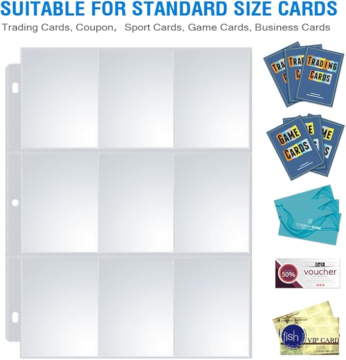 120 Pack 9 Pocket Page Protectors, Sooez Single Sided Trading Card Sleeves for 3 Ring Binder, Baseball Cards Holder, Protective Pages Sheets for Binders Album, Fit for Collectible Games, Sports Cards