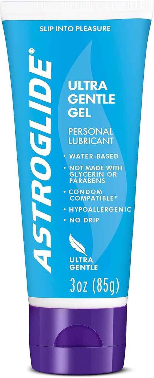 Astroglide Water-Based Lube (3oz), Ultra Gentle Gel Personal Lubricant, Hypoallergenic with No Parabens or Glycerin, Lube for Men, Women, and Couples