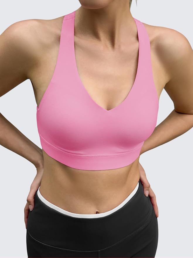Aoysky Womens Criss Cross Back Sports Bras Racerback V Neck Adjustable Straps Medium Support Yoga Workout Crop Top
