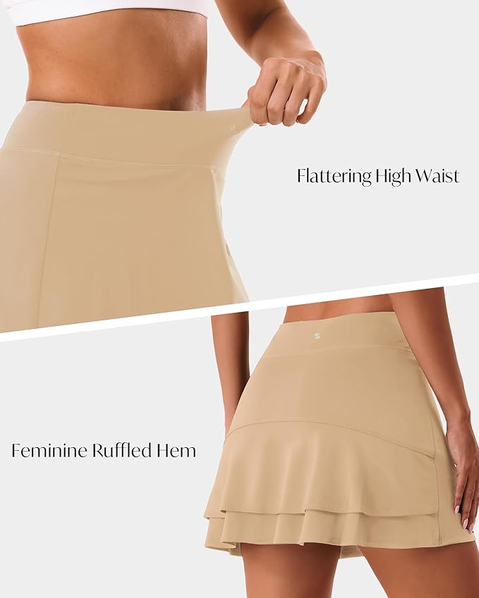 Stelle Tennis Skirts for Women Ruffle Athletic Golf Skorts with Pocket | High Waisted, Tummy Control, Built in Shorts, Athletic Skirt, Golf Skirt, Soft, Breathable, Workout, Pickleball