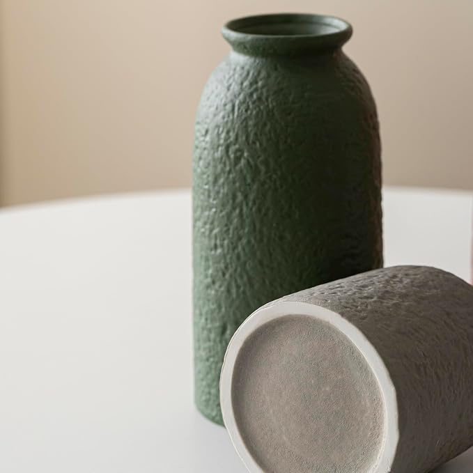 Large Decorative Ceramic Vase Set, 3 Pieces, Nordic Modern Boho Style, Earthtone Color Mix, Modern Farmhouse for Home Decor (XL Red Texture Mix)