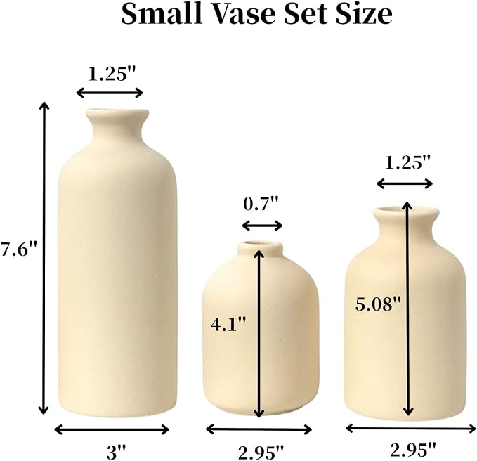 Small Ceramic Vase Set of 3,Modern Boho Farmhouse Flowers Vases | Decorative Vase for Dried Flowers,Pampas Grass,Home Decor,Shelf,Bathroom,Centerpiece for Entryway Table Distressed