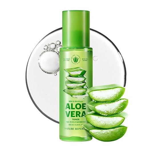Nature Republic Mild & Moisture Aloe Vera Toner – Soothing & Hydrating Facial Toner, Lightweight Refreshing Formula, Korean Skincare (5.24 Fl Oz)