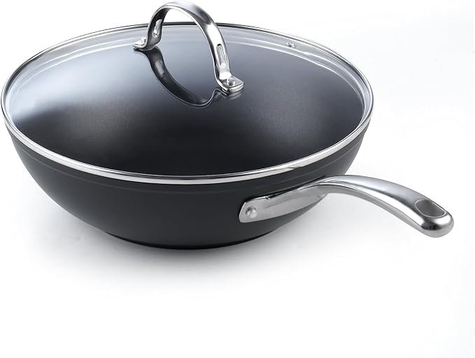 Cooks Standard Classic 11-Inch Hard Anodized Nonstick Wok Stir Fry Pan | 3-Qt Deep Frying Pan with Vented Glass Lid, Stay-cool Handle, Flat Bottom Wok fits most Stovetops, Not Induction
