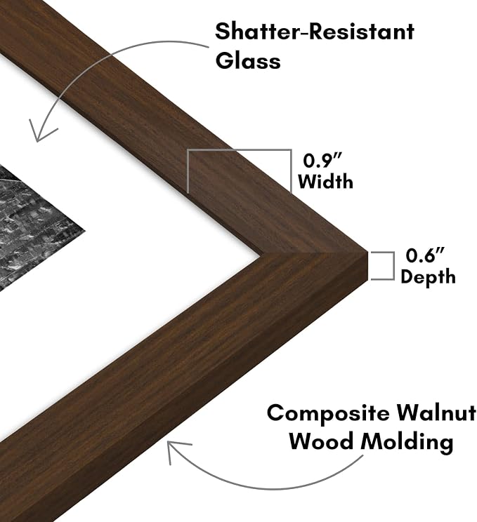 Americanflat 9x12 Picture Frame with Shatter-Resistant Glass - Use as 6x8 Frame with Mat or Display 9x12 Photo Without Mat - Signature Collection - Picture Frames for Tabletop and Wall - Walnut | Shatter-resistant glass, wall or tabletop display with i...