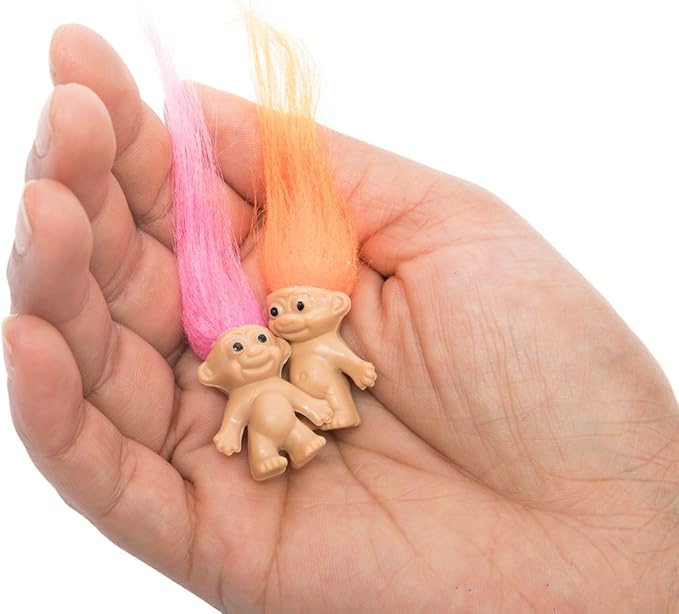 25 PCS Long-haired Lucky Mini Troll Dolls, Assorted Hair Colors, 0.78" Bodies, 2" Hair. Cake Toppers, Action Figures, School Project, Arts and Crafts, Party Favors