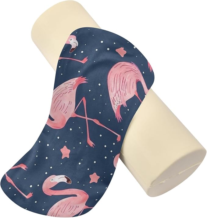 Deep Blue Flamingos and Stars Neck Roll Pillow Bolster Round Health Memory Foam Long Cervical Cylinder Pillows with Removable Washable Cover for Body Bed Legs Back Yoga