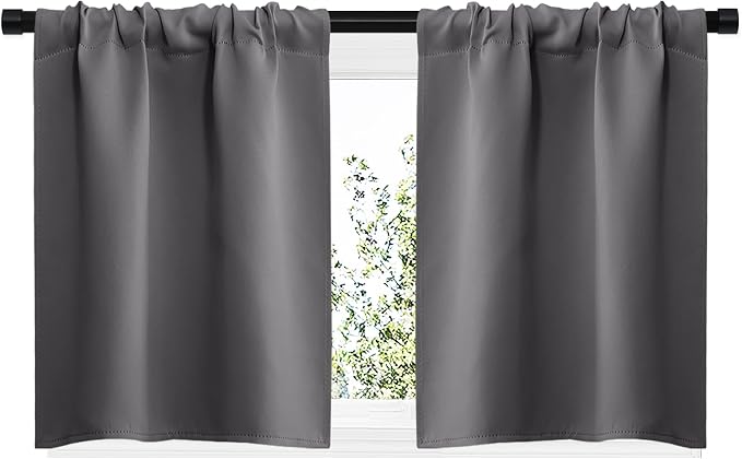 NICETOWN Short Curtains, Grey Window Curtains for Bedroom, Home Decoration Thermal Insulated Rod Pocket Blackout Blinds & Drapes for Small Windows (Gray, 2 Panels, W29 x L20 -Inch)