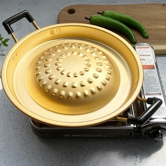 Bulgogi Plate Tray Pan Grill Topper Pan with Handle 11.8, Fry Cook Pan Kitchenware for Korean BBQ, Aluminum Stovetop,for Camping,Shabu Meat Garlic Egg,Made in Korea