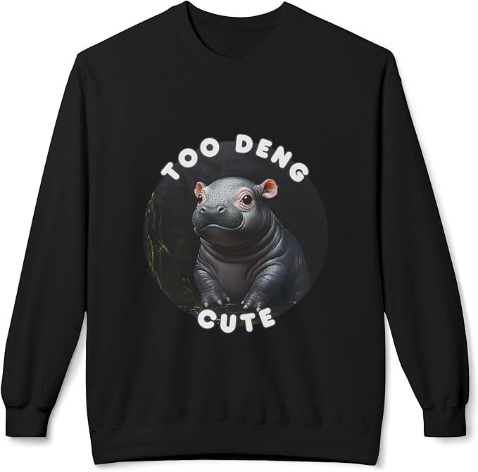 Unisex Fleece Crewneck Sweatshirt - Too Deng Cute Moo Deng Hippo, Cozy Cotton Blend, Classic Relaxed Fit