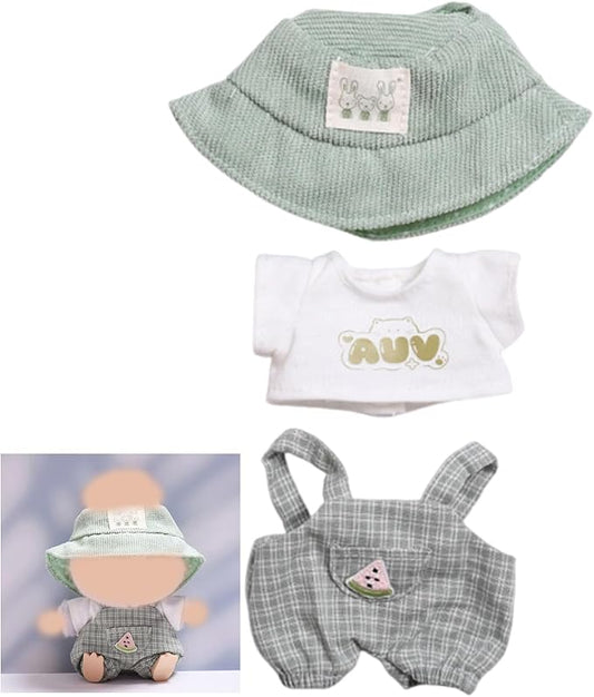 Clothes for 17cm Doll Overalls&hat Clothes Accessories(No Doll), Cute Outfit Suitable for 6.69inch (17cm) Doll Soft Cotton Clothing Replacement