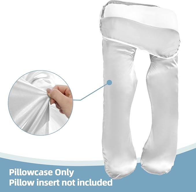 BALAPET Silky Satin Pregnancy Pillow Cover (ONLY Pillowcase), U Shaped Luxurious Smooth Maternity Pillow Cover, Soft & Breathable Large Pillow Protector with Hidden Zip for Side Sleeper, White