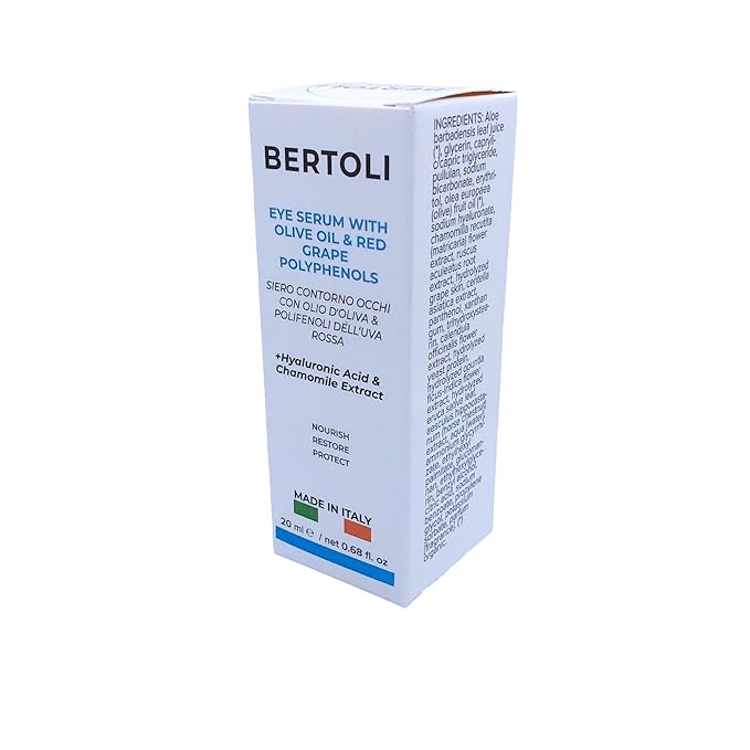 BERTOLI Firming Eye Serum for Wrinkles, Dark Circles & Puffiness – Under Eye Anti-Aging Serum with Hyaluronic Acid, Olive Oil, Chamomile & Red Grape Polyphenols – Made in Italy