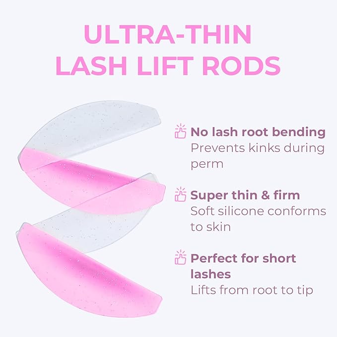 Flat Lash Lift Shields Glueless Ultra Thin Silicone Pads for Perming Lotion No.1, Lash Softening Shields for Easy Korean Eyelash Lift (Glitter Rose)