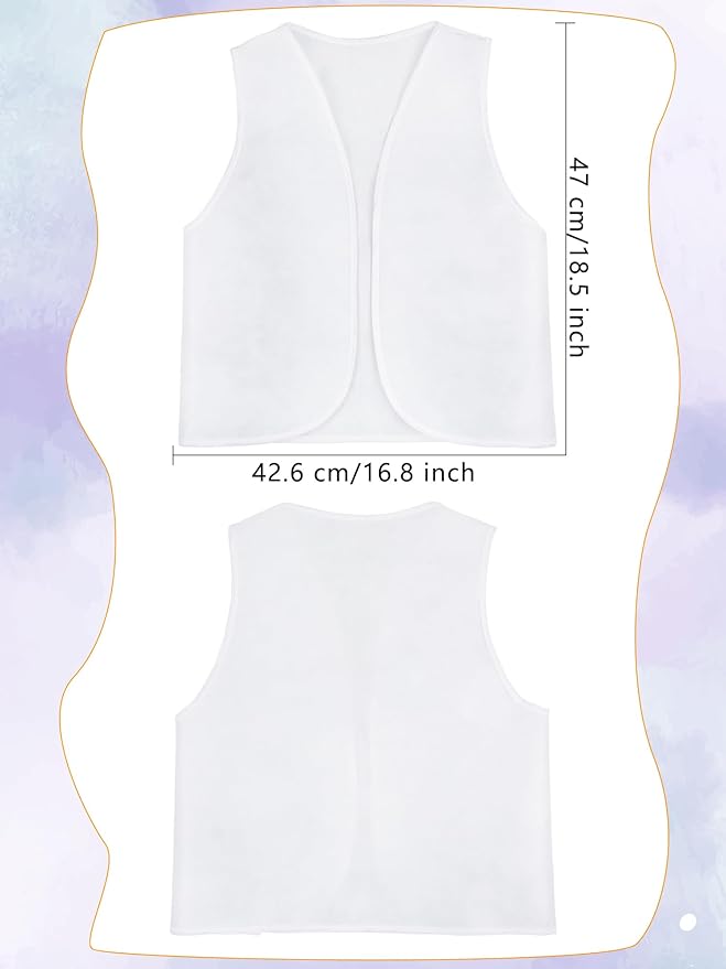 24 Pcs Kids White Vest Bulk Unfinished Dress Up Vest Children Blank DIY Career Role Play Costume for Boys Girls Halloween Birthday Paint Party