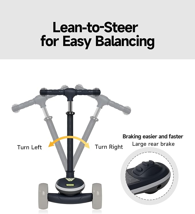 Kids Scooter, 3 Wheel Kick Scooter for Toddlers with Light Up Wheels, Lean-to-Steer Design, Adjustable Height Handlebar, Anti-Slip Deck, Ages 2–8