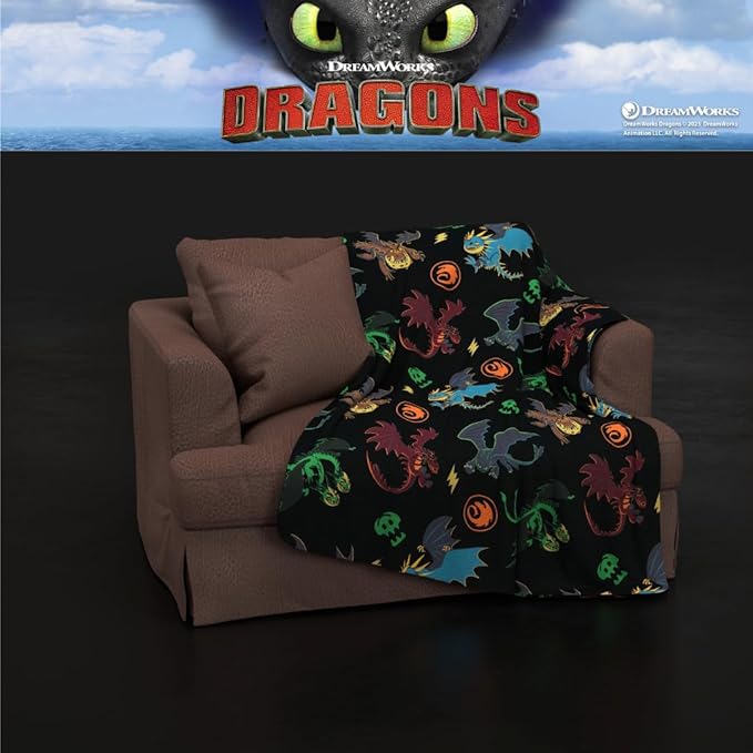 How to Train Your Dragon Toothless Kids Bedding Super Soft Plush Cozy Throw, 46 in x 60 in, (Officially Licensed Product) By Franco