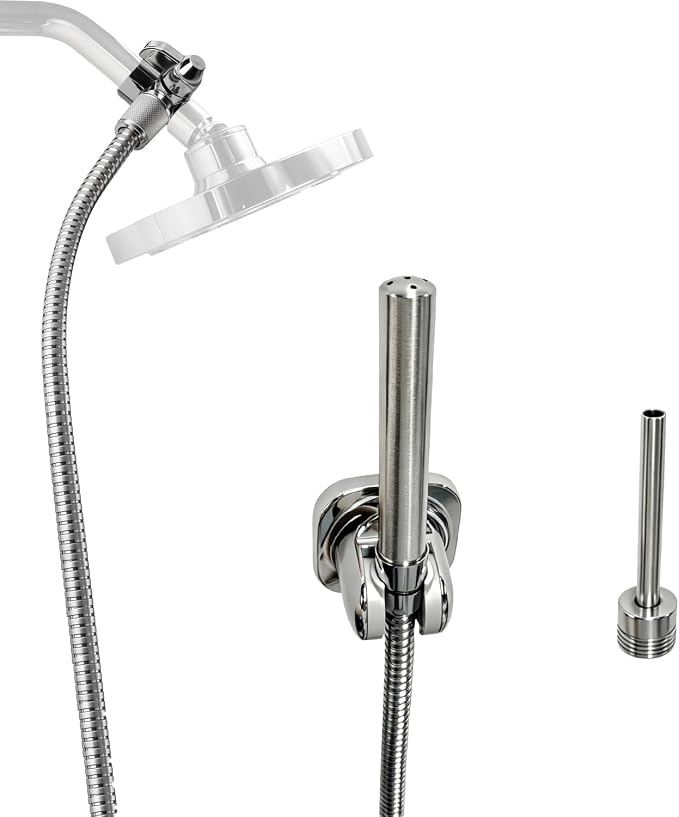 Shower Enema Kit for Personal Hygiene, 6FT Stainless Steel Douche Hose with 2 Smooth Nozzles, T-Valve Diverter, Adhesive Shower Holder, Easy Install for Men and Women