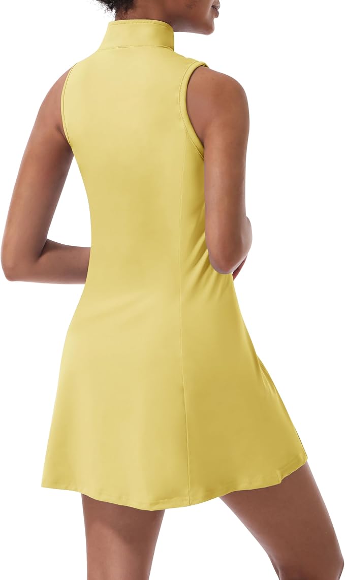 Tennis Dress for Women, Golf Dress with Shorts and Pockets Athletic Dress | Sleeveless Collared Half-Zipper Workout Sport Dress, Stretch Moisture Wicking Fabric, Tennis Golf Outfits