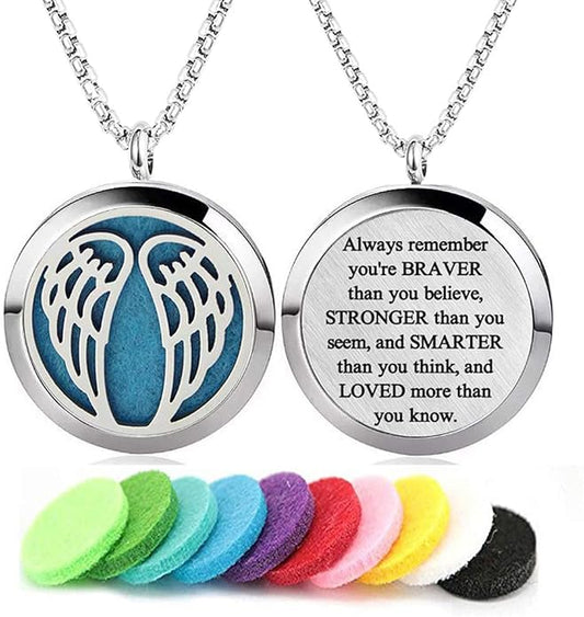 Aromatherapy Essential Oil Diffuser Necklace 316L Stainless Steel Locket Pendant with 24 Inch Chain