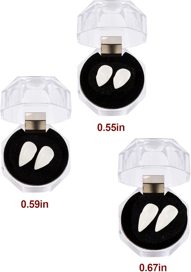 3 Pairs Vampire Teeth Set – Reusable Vampire Fangs in 3 Sizes for Halloween Cosplay, Costume Makeup, and Horror Party