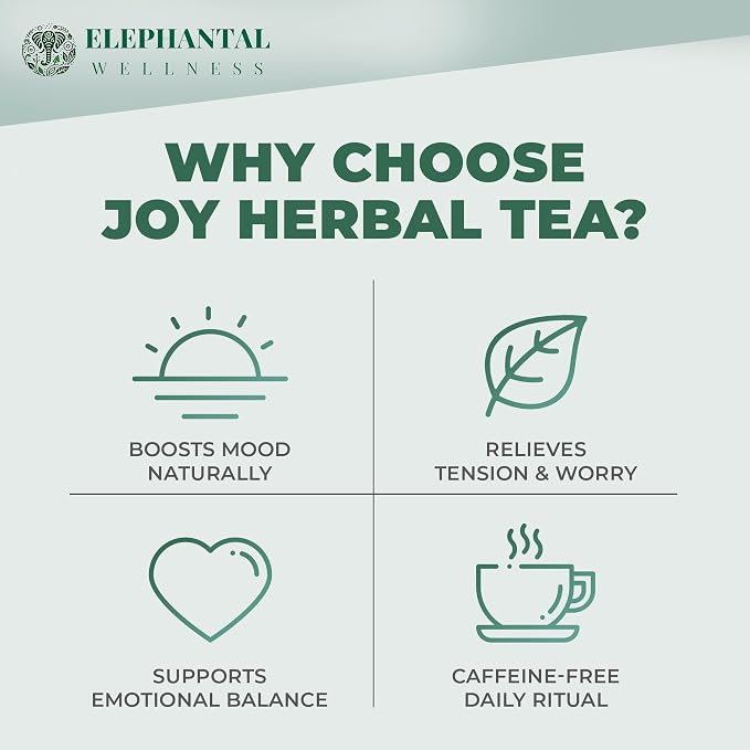 Elephantal Wellness Premium Joy Herbal Tea | Mood & Emotional Balance Support with St. John’s Wort, Kava, Ginkgo & Lavender | Handmade, Non-GMO, Caffeine-Free Loose Leaf Blend, 2oz, 20 Servings