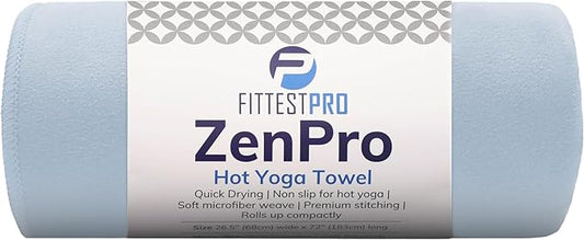 Fittest Pro Non-Slip Hot Yoga Towel with Super-Absorbent Soft Suede Microfiber in Many Colors, for Bikram Pilates and Yoga Mats. (72.00 x 26.50) Frosted Blue