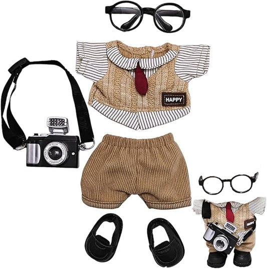 5 Set 17cm Doll Clothes -Clothes for Dolls Outfit - Accessories for 17cm Dolls Clothes +Light Pink Heart-Shaped Velvet hat + Small Camera + Glasses + Canvas Shoes, No Doll Included (Style M)