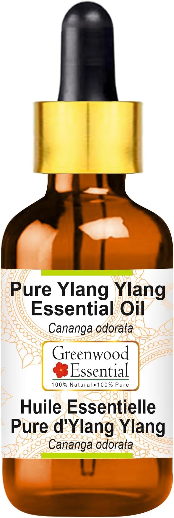 Greenwood Essential Ylang Ylang Essential Oil (Cananga odorata) with Glass Dropper | Pure | Non-Sticky | Non-Greasy | Lightweight | Men & Women | All Skin Types | Steam Distilled 10ml (0.33 oz)