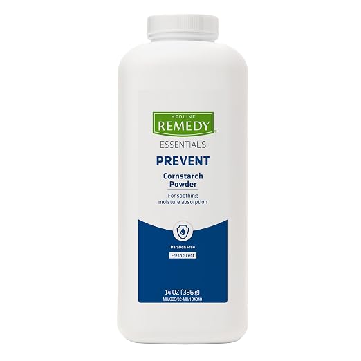 Medline Remedy Essentials Cornstarch Powder (14 oz Bottle), Fresh Scent, Talc Free, Shaker Top, Skin Care, Absorbs Sweat, Soothes, Reduces Friction & Chafing, For Adults, Feet, Groin