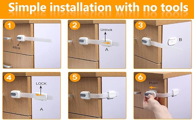 Vmaisi Baby Proofing Cabinet Locks - Childproofing Adjustable Multi Use Straps Latches for Drawers, Fridge, Dishwasher, Toilet Seat, Cupboard, Closet, Oven,Trash Can, Adhesive No Drilling (White) (4)