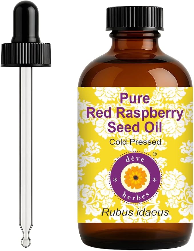 dève herbes Red Raspberry Seed Oil (Rubus idaeus) with Glass Dropper | Cold Pressed | Pure | For Diluting Essential oils | Hair, Skin & Massage | Non-Sticky| Lightweight| Unisex | 120ml (4 oz)