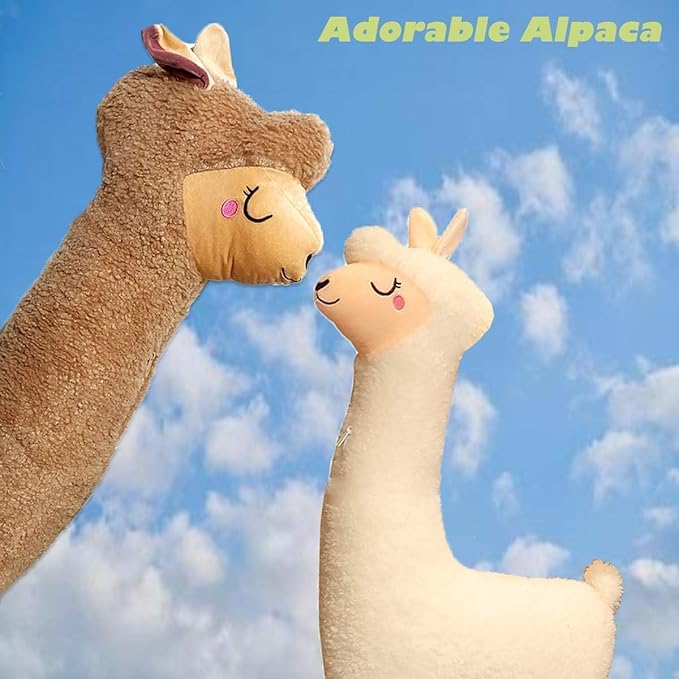 Hofun4U Llama Plush Pillow, 39 Inch Alpaca Plush Long Body Pillow, Alpaca Stuffed Animal, Christmas Holiday Birthday Gift (White)