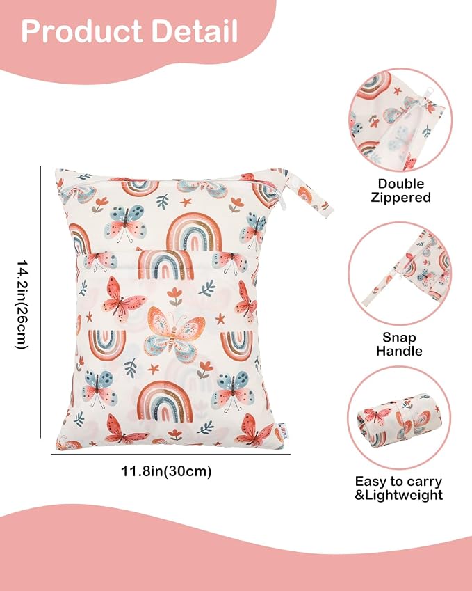 ALVA ALVABABY 2 pcs Cloth Diaper Wet Dry Bags Waterproof Reusable with Two Zippered Pockets Travel Beach Pool Daycare Soiled Baby Items Yoga Gym Bag for Swimsuits or Wet Clothes 2LM26
