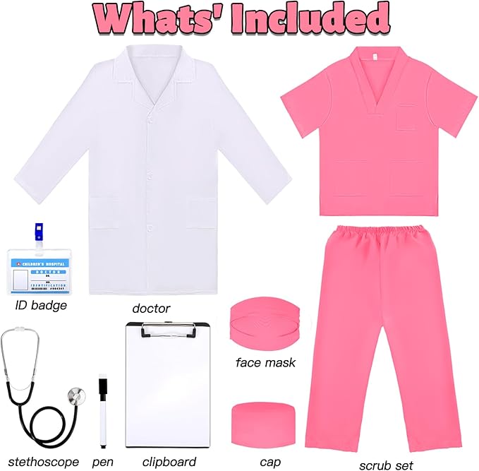 Liberry Doctor Costumes for Kids, Toddler Dress Up Clothes with Real Stethoscope, Halloween Pretend Play Gift for Girls