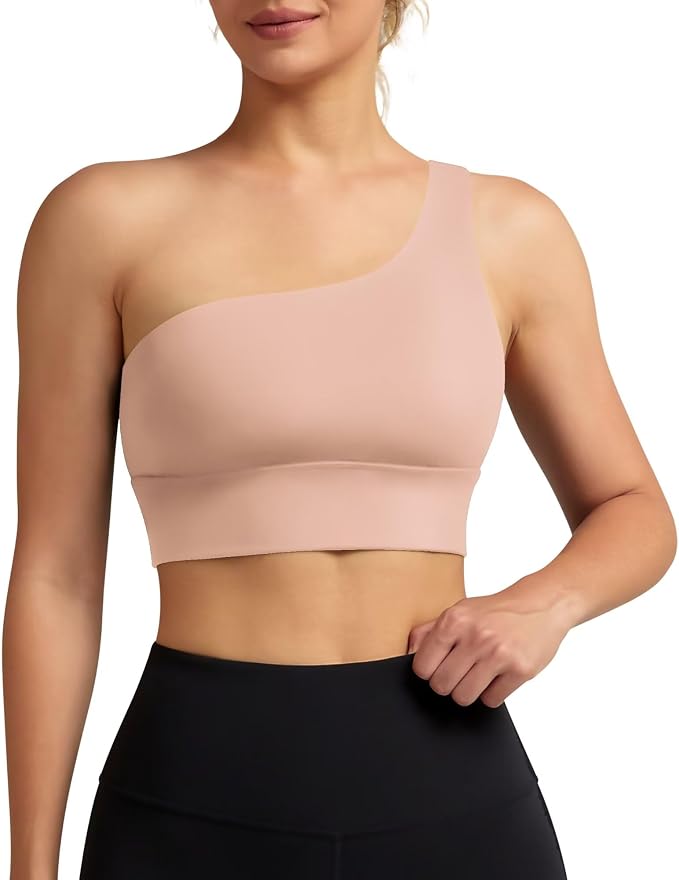 Queenie Ke Womens One Shoulder Sports Bra Left Side Strap Yoga Bras Gym Training Workout Crop Tops