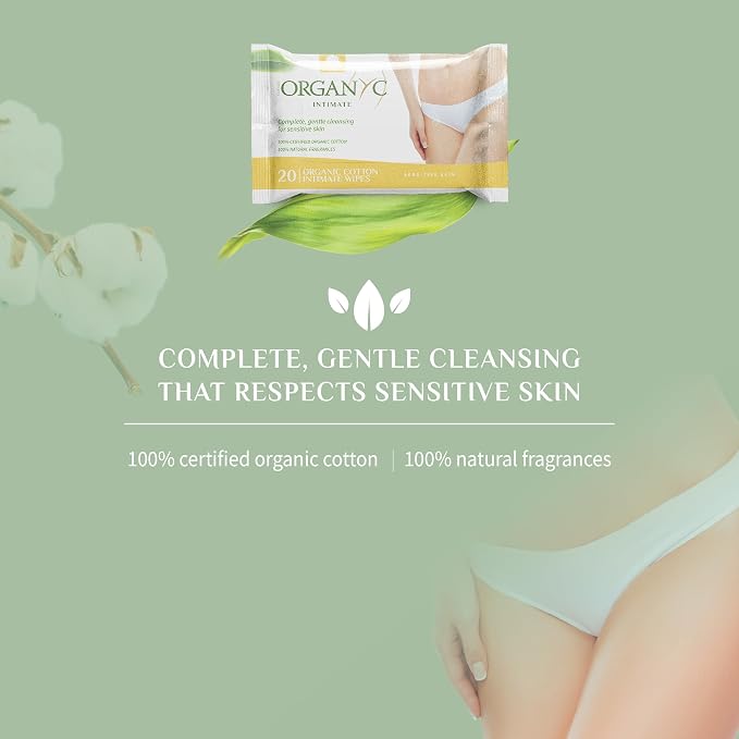Organyc - 100% Organic Cotton Intimate Wet Wipes, No Parabens, Alcohol, or Chlorine -, White, 20 Count (Pack of 3) (ORGWW1A)