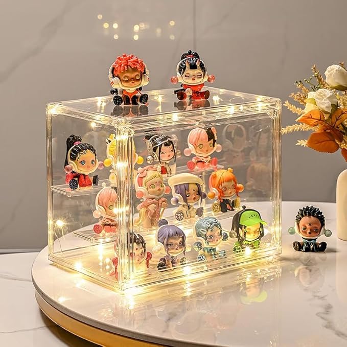 3PACK 3 Tiers Clear Display Case with Lights, Acrylic Storage Organizers Box with Magnetic Door, Acrylic Dustproof Showcase for Collectibles Action Figure
